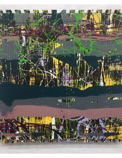 Jon Manteau, Child’s Play IV, House paint on neoprene playmat, 40” x 40”