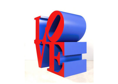 Robert Indiana, Love, 1999, Polychromed Aluminum, Red Faces violet Sides 91 x 91 x 46" cm