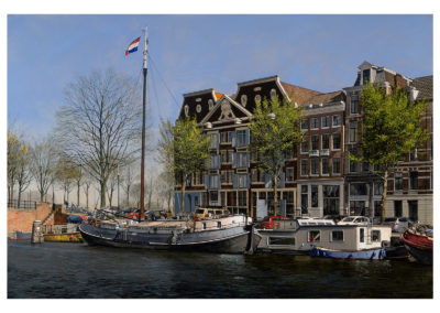 West India Warehouse, Amsterdam, by Michael John Hunt, Acrylic on canvas, 24" x 36"