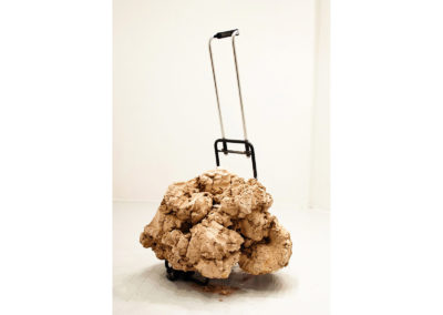 Ben Peterson, A little extra baggage, 2019, Unfired clay (terracruda), readymade luggage cart