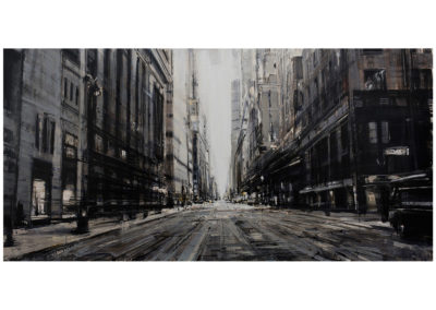 Valerio D'Ospina "Cab Ride in Manhatten" oil on panel 24 x 48 inches